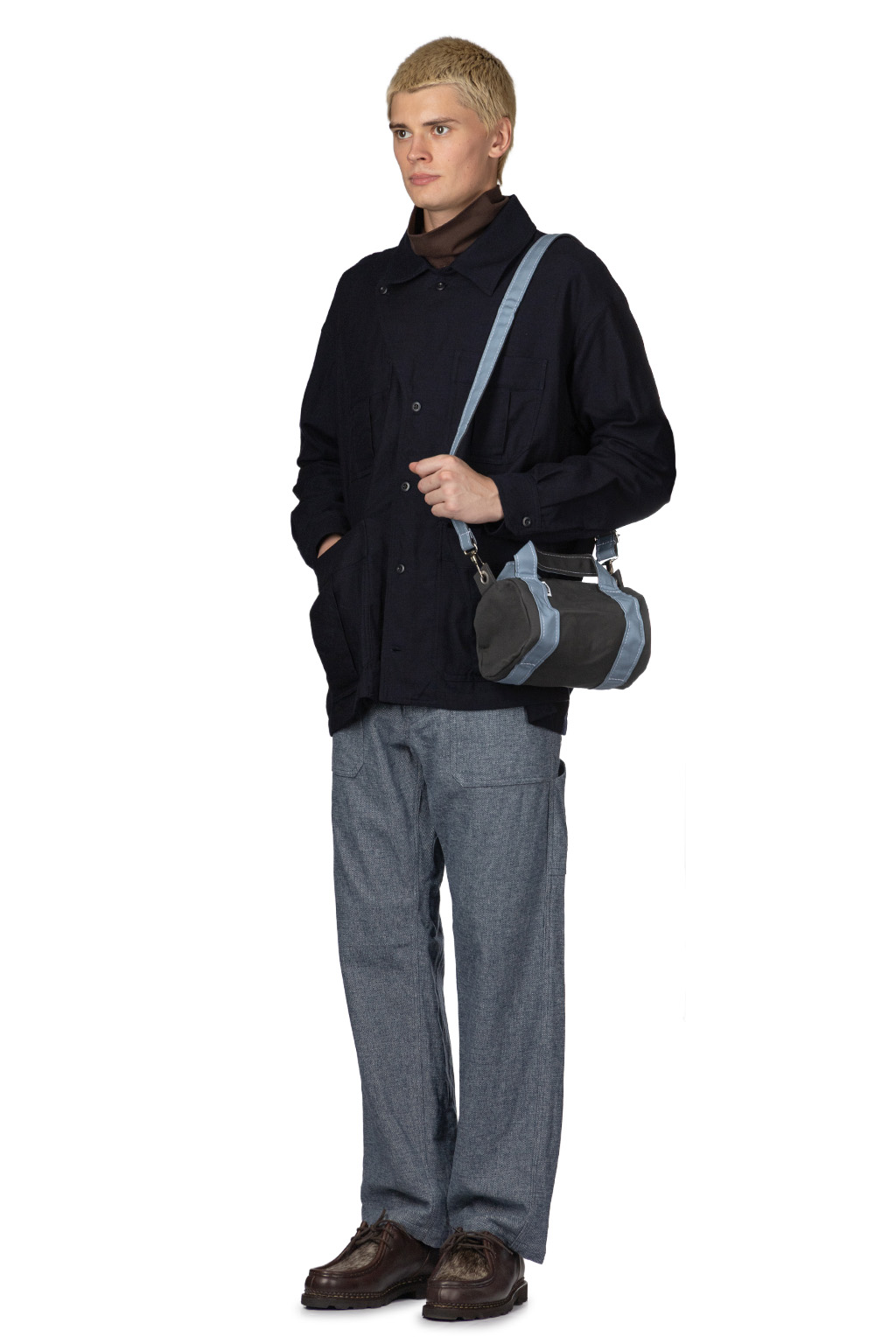 ts(s) - Wool Cotton Chambray Twill Cloth Military Shirt Jacket - Navy